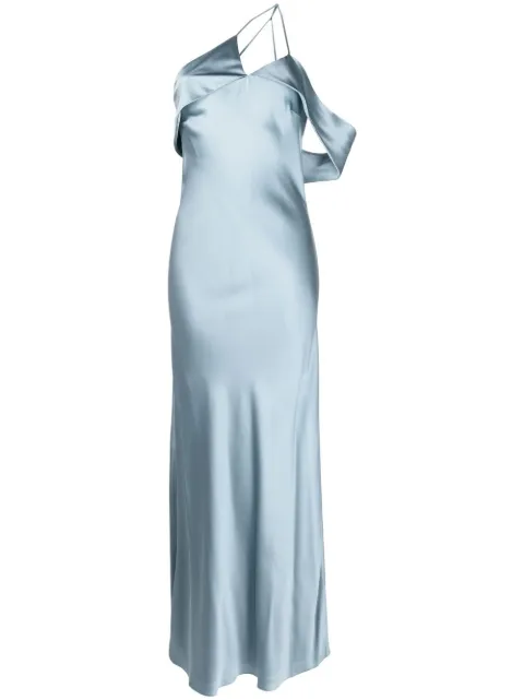 Michelle Mason bias-cut one-shoulder gown Grey M9212C