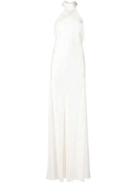 Michelle Mason backless halter-neck tie gown White M9361
