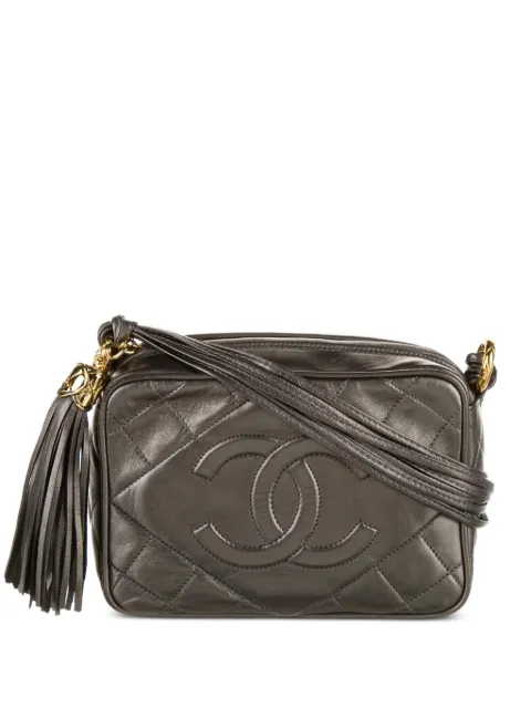 CHANEL Pre-Owned 1989-1991 quilted camera bag Grey CHANELVINTAGEIRIDESCENTGREYDIAMONDQUILTEDTASSELCAMERATOTE