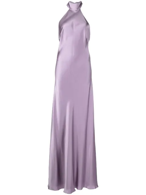 Michelle Mason backless halter-neck tie gown Purple M9361
