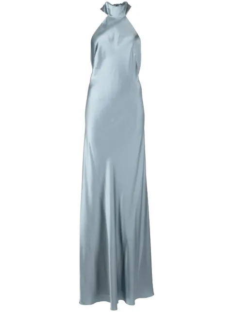 Michelle Mason backless halter-neck tie gown Blue M9361