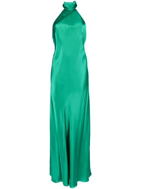 Michelle Mason backless halter-neck tie gown Green M9361