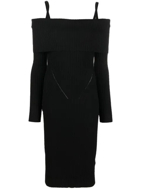 ANDREĀDAMO off-shoulder ribbed knit dress Black ADFW22DR07770473