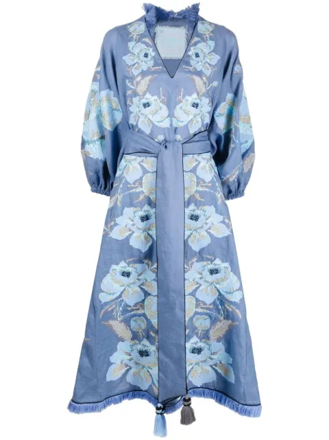 Yuliya Magdych floral-jacquard linen midi dress Blue PIXDRBB