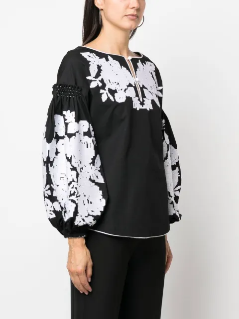 Yuliya Magdych floral-jacquard puff-sleeve blouse Black ROSEBLBW