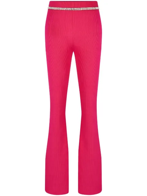 Rabanne rhinestone-embellished ribbed-knit flared trousers Pink 23SMPA237ML0213