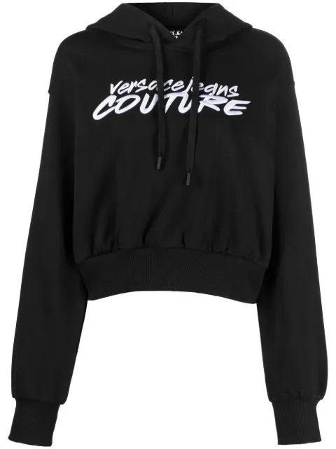 Versace Jeans Couture logo-embroidered cropped hoodie Black 73HAIT16CF01T