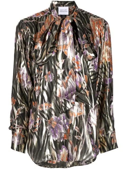 Hayley Menzies lurex jacquard pussybow shirt Multicolour AW2200590WVBSBMT