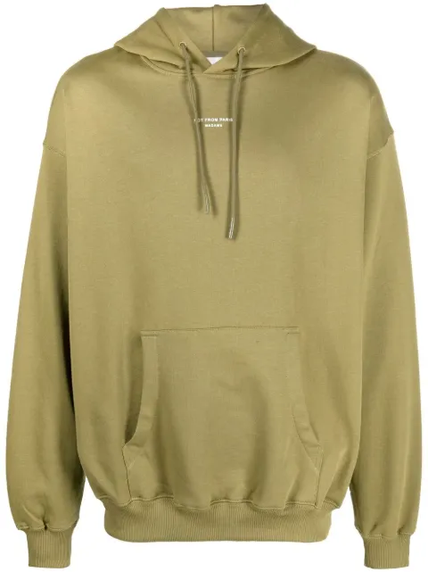Drôle De Monsieur slogan-print drawstring hoodie Green AHO109CO001