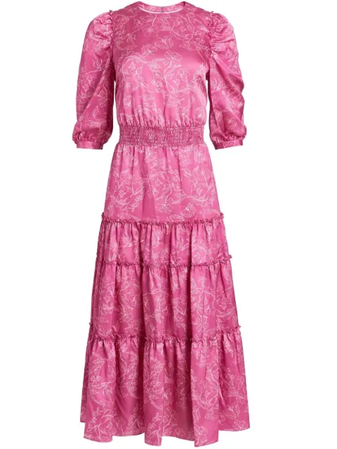 Marchesa Notte floral-print tiered dress Pink N61DM3248