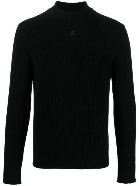 Courrèges logo-embroidered ribbed-knit jumper Black 322MPU008FI0001