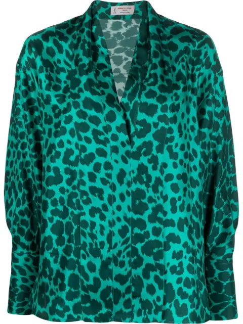 Alberto Biani leopard-print silk shirt Green MM878SE3153