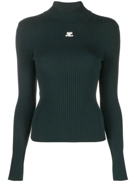 Courrèges logo-patch ribbed-knit jumper Green 322MPU022FI0001