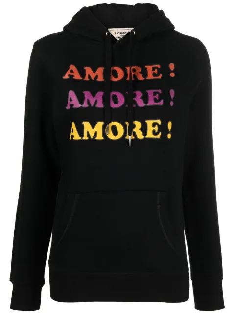 alessandro enriquez slogan-print drawstring hoodie Black AEHU201TEL