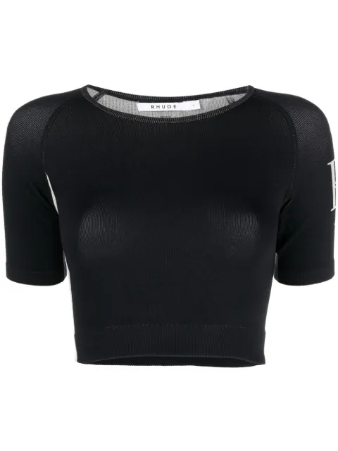 RHUDE logo-print cropped T-shirt Black RHFW22TO02642486