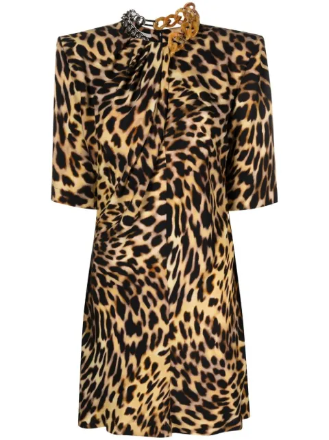 Stella McCartney chain-embellished neck leopard print dress Neutrals 6A00333AS300