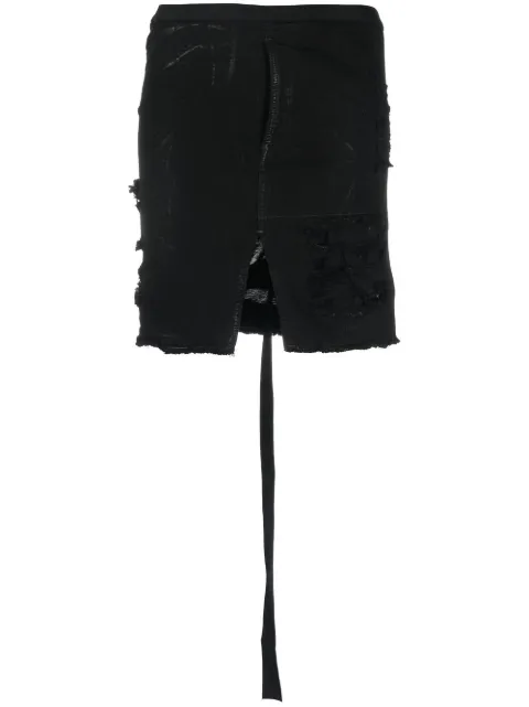 Rick Owens DRKSHDW distressed denim mini skirt Black DS02B4343SBFLS