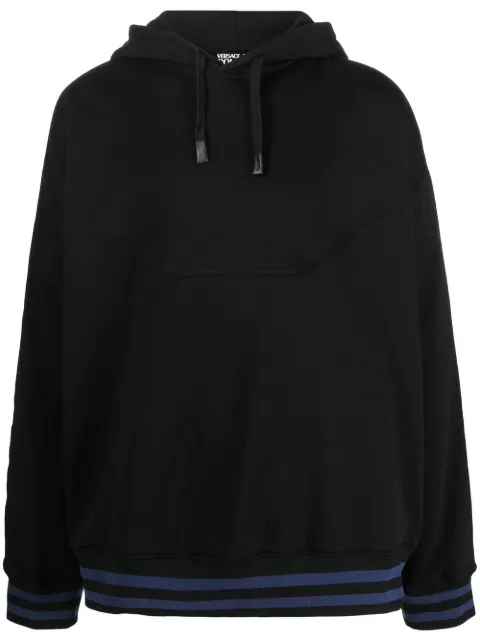 Versace Jeans Couture logo-print striped-trim hoodie Black 73GAI317