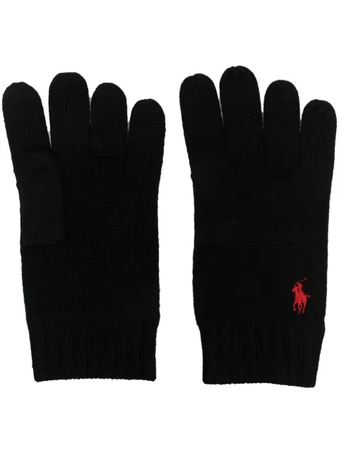 Polo Ralph Lauren logo-embroidered wool gloves Black 710886135001