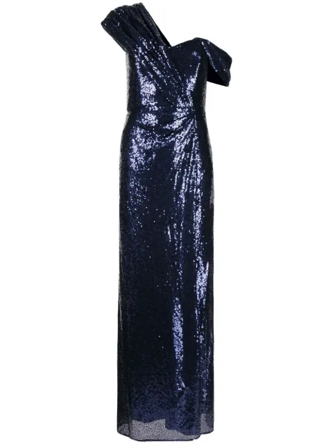 Badgley Mischka high-shine cold-shoulder midi dress Blue EG3682