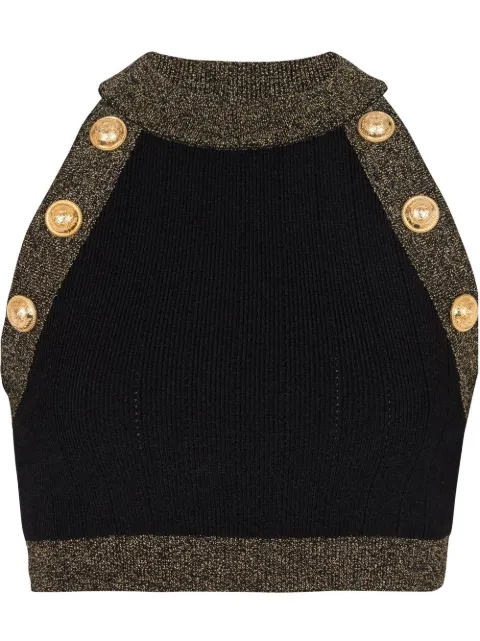 Balmain contrast-trimmed knitted top Black AF1AB022KD74