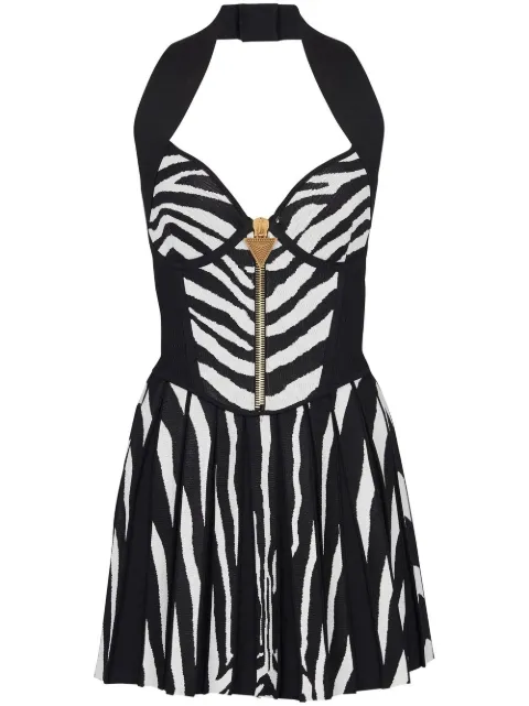 Balmain zebra-print halterneck minidress Black AF1R5099KD44