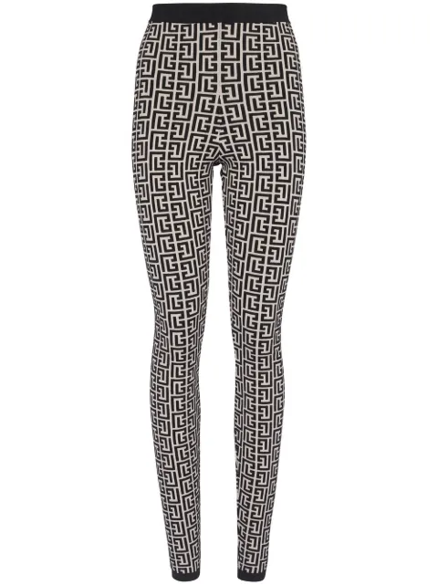 Balmain monogram-print high-waisted leggings Black AF1PD005KB02