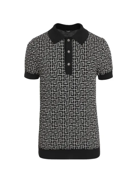 Balmain monogram jacquard polo shirt Black CH1GB020KB03