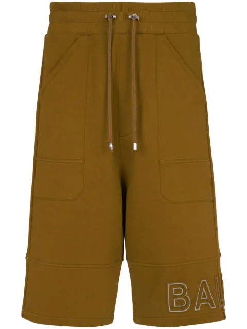 Balmain logo-print organic-cotton shorts Brown AH1OA110BC22