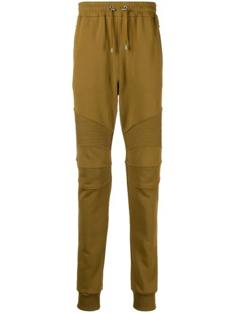 Balmain flocked-logo organic-cotton track trousers Green AH1OB000BB04