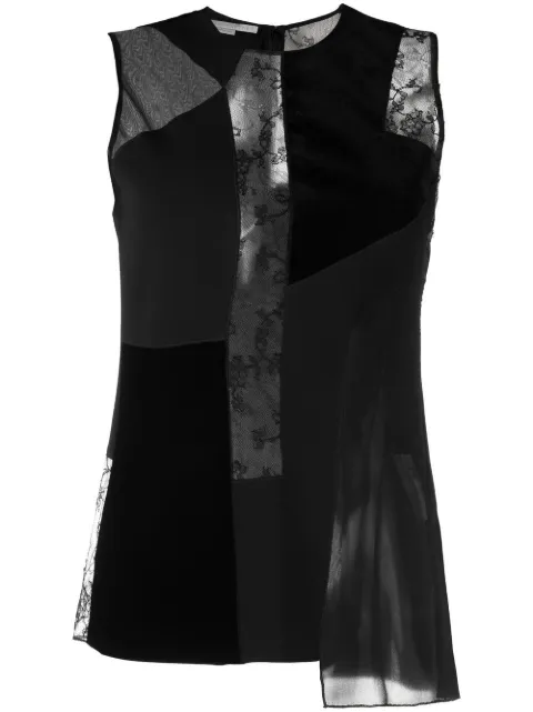Stella McCartney patchwork lace-detail velvet top Black 6T00103AU358