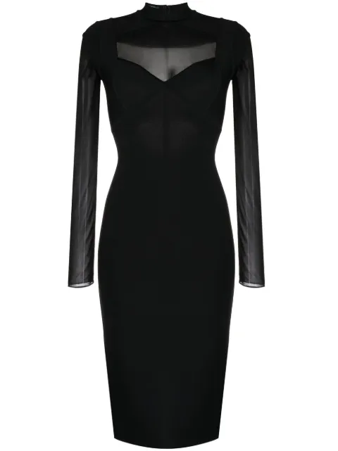 Herve L. Leroux sheer-panel long-sleeved dress Black 221309