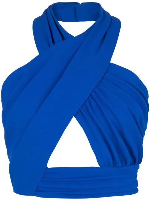 Balmain halterneck crossover-straps top Blue AF1AB270JF31