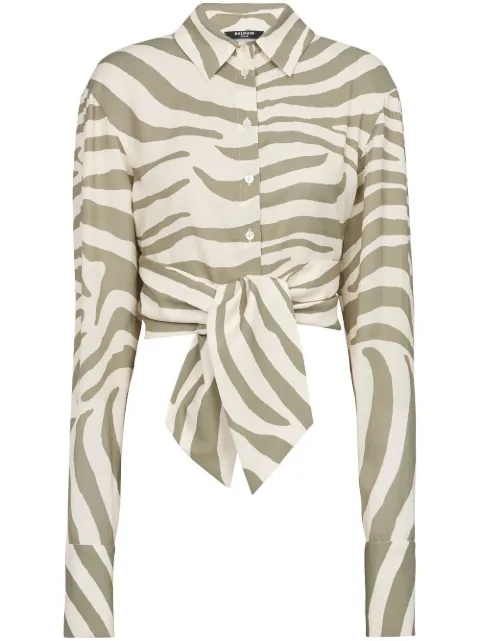 Balmain animal-print tie-waist shirt Neutrals AF1HU105VC81