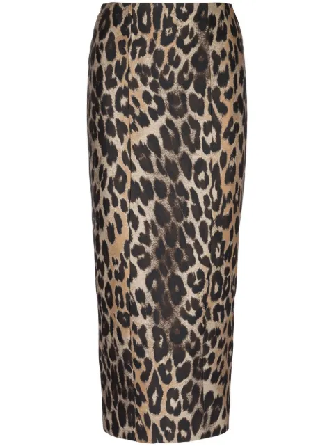 Balmain leopard-print straight skirt Brown AF1LD195XE70