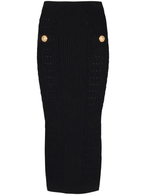 Balmain ribbed-knit pencil skirt Black AF1LD022KE10