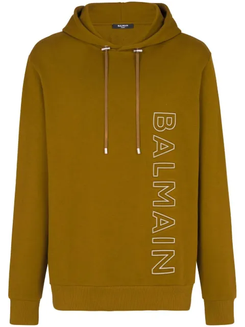 Balmain logo-embossed organic-cotton hoodie Green AH1JT046BC22