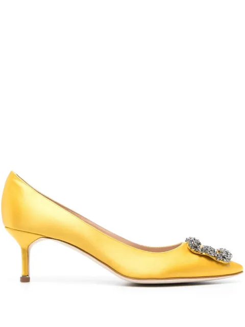 Manolo Blahnik 50mm Hangisi crystal buckle pumps Yellow 9XX0661