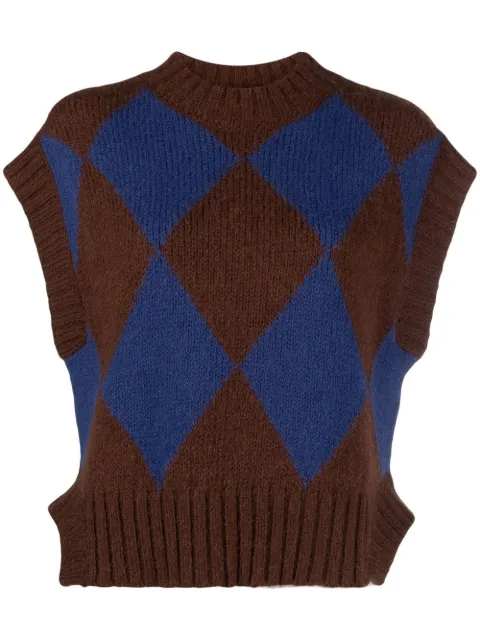 La DoubleJ argyle-check knitted vest Brown TOP0077KNI064VAR0124