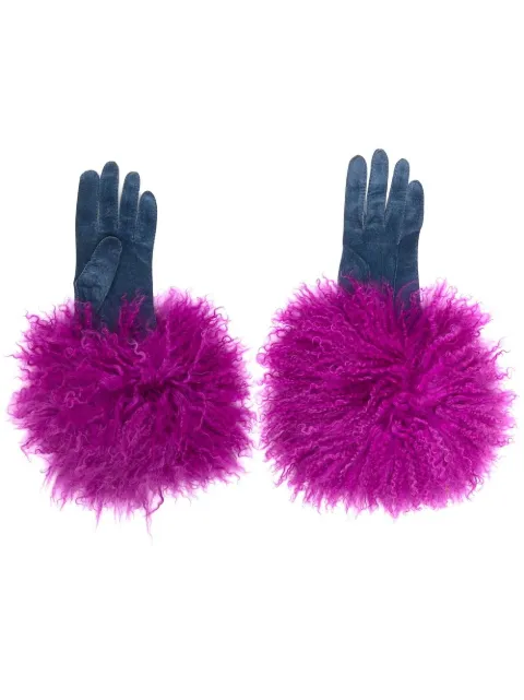 CHANEL Pre-Owned trimmed cuff leather gloves Blue DPTM0722CHAGL