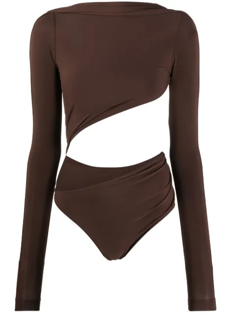 Jacquemus asymmetric cropped bodysuit Brown 223TO0261063