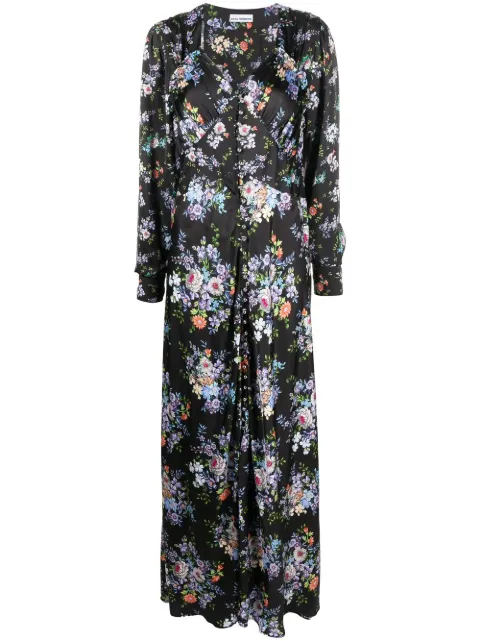 Rabanne floral print long-sleeve maxi dress Black 22ACRO403PO0303