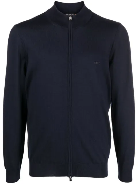 BOSS fine-knit zip-up cardigan Blue 50476347