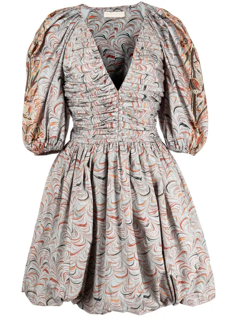 Ulla Johnson marbled puff-sleeve ruched dress Grey FA220138