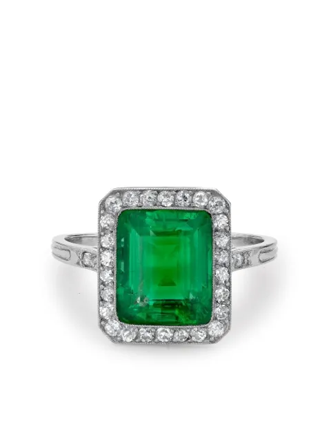 Pragnell Vintage platinum Edwardian Colombian emerald and diamond cluster ring Silver 260126