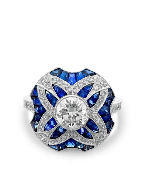 Pragnell Vintage platinum Art Deco diamond and sapphire cocktail ring Silver 254164