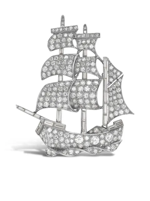 Pragnell Vintage platinum retro diamond ship brooch Silver 1451399