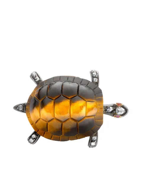 Pragnell Vintage 18kt rose gold and silver Victorian tortoise brooch Brown 1452436