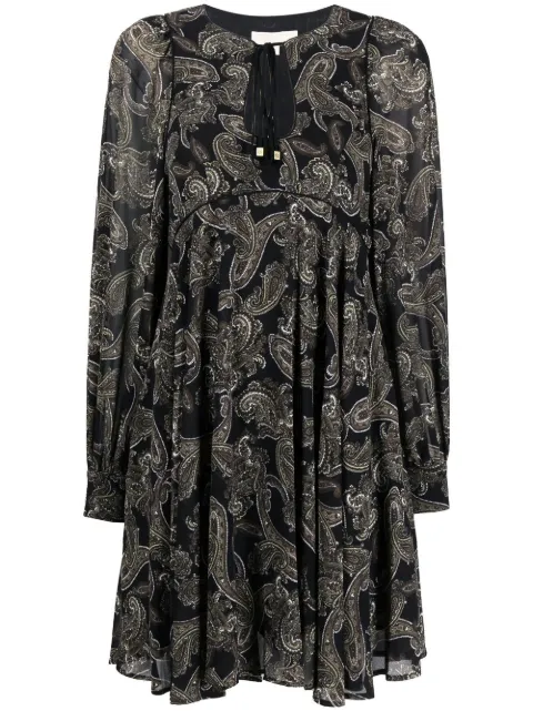 Michael Michael Kors paisley-print long-sleeve dress Black MF2818O6RV