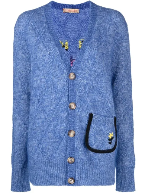 CORMIO slogan intarsia cardigan Blue RENATOWOOLBLEND